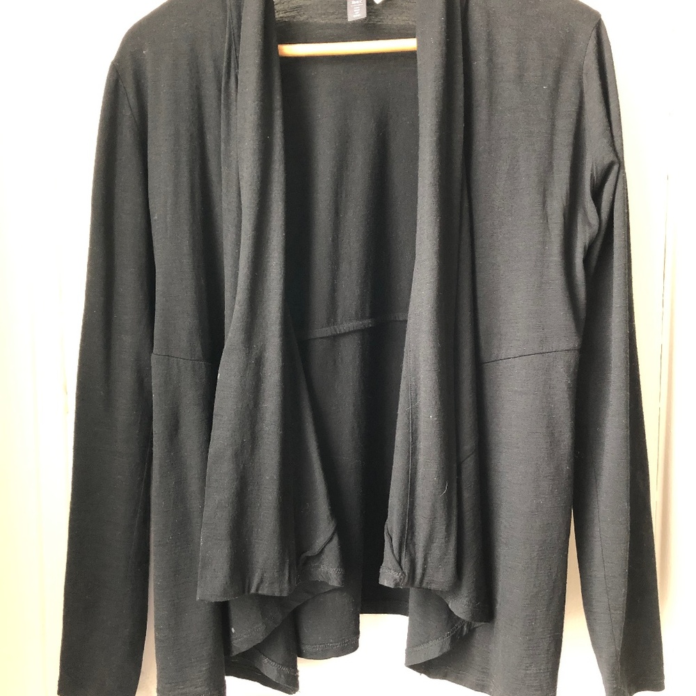Ibex black merino wool wrap-style cardigan M